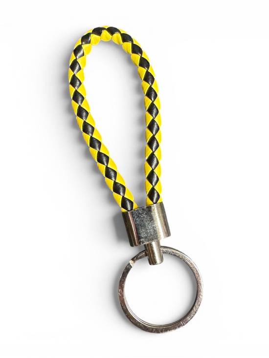 Accessories - Braided Black Yellow Leather Keychain NIP